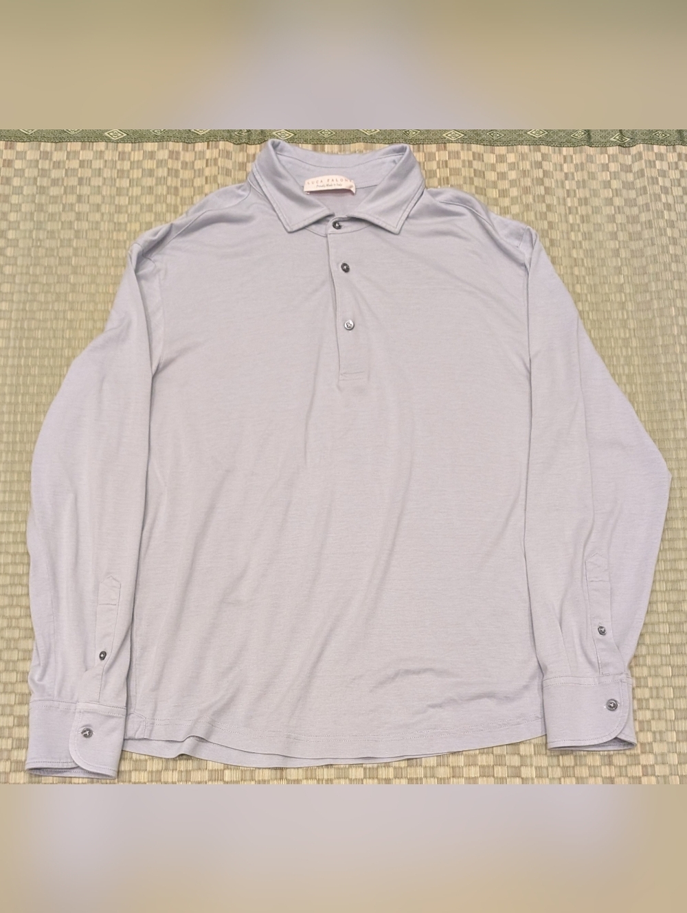 Luca Faloni Silk Cotton Long Sleeve Polo Lt. Gray Men's Size Large Made in Italy